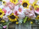 Sunflower and Pink Wedding Arch Decorations - Wedding Flowers - Wedding Arbor Flowers - Julie Butler Creations