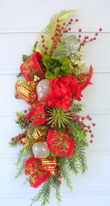 Red and Green Christmas Door Swag, Christmas decorations