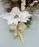 Champagne and White Poinsettia Door Swag, Holiday Door Decorations