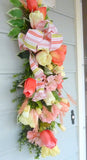 Spring door swag, Coral and Yellow tulip door swag, Spring wreath, Tulip door swag