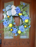 Blue and Yellow wreath lemon Wreath, Farmhouse decor, French country Decor