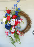 Summer Patriotic Wreath, Summer wreath, 4th of July Wreath, Red, White and Blue wreaths