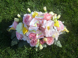 Pastel Headstone Spray. cemetery flowers, memorial spray