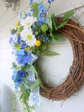 Blue and White Farmhouse wreaths, Spring wreath, Summer wreath, front door wreath