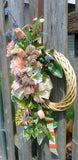 Front door wreath, Summer wreath, Peach Poppy wreath