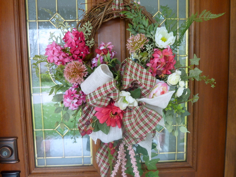 Summer Wreath-The FRENCH HUMMINGBIRD Wreath-Farmhouse Floral Front Door Wreath-Hummingbird Room Decor-Luxury Floral Door 2024 Wreath-Summer Swag