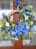 Blue Front door wreath, Summer wreath, Spring Wreaths, French Country decor