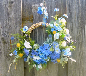 Blue Front door wreath, Summer wreath, Spring Wreaths, French Country decor