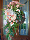 Coral Front door wreath, Summer wreath, Spring Wreaths
