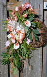 Coral Front door wreath, Summer wreath, Spring Wreaths