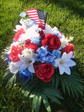 Red White and Blue Cemetery flowers, Headstone spray