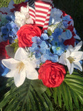 Red White and Blue Cemetery flowers, Headstone spray