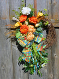 Autumn Front door wreath, Summer wreath, Orange and Yellow Wreath