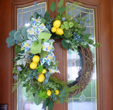 Lemon and Succulent wreath, Summer lemon Wreath, Farmhouse wreath