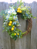 Lemon and Succulent wreath, Summer lemon Wreath, Farmhouse wreath