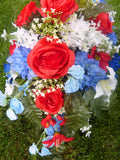 Military Headstone Spray, Red White and Blue Cemetery flowers