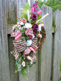 Tulip Wreath, Spring Wreaths, Burgundy and Pink Front door decor