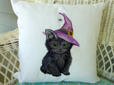 Halloween kitten pillow cover, Embroidered pillows, Black Cat pillow covers