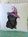 Halloween kitten pillow cover, Embroidered pillows, Black Cat pillow covers
