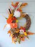 Fall Mum Wreath, Thanksgiving wreath, front door wreath for Autumn