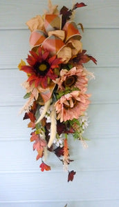 Fall Sunflower door swag, Thanksgiving Door Swags, Autumn Wreaths