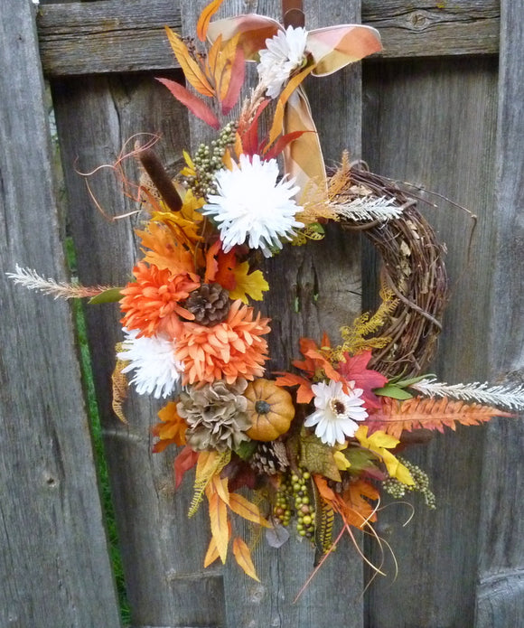 Fall Mum Wreath, Thanksgiving wreath, front door wreath for Autumn