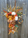 Fall Sunflower and Pumpkin wreath, Front door wreath