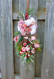 Red and White Candy Door Swag, Christmas door swag, Holiday Door Decorations