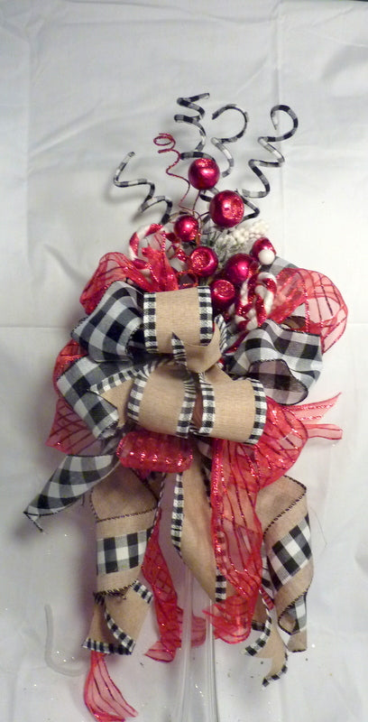Farmhouse Christmas topper, Red and Black Christmas tree topper