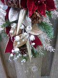 Burgundy and Champagne Christmas Door Swag, Christmas Wreath