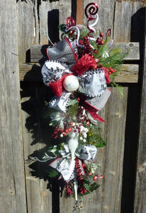 Red and Black Christmas Door Swag, Christmas door decorations, D Stevens ribbon