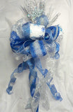 Blue and Silver ribbon tree topper, Christmas tree decorations