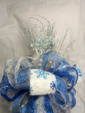 Blue and Silver ribbon tree topper, Christmas tree decorations