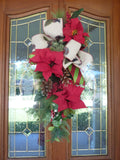 Farmhouse Christmas Door Swag, Red truck and Lab ribbon