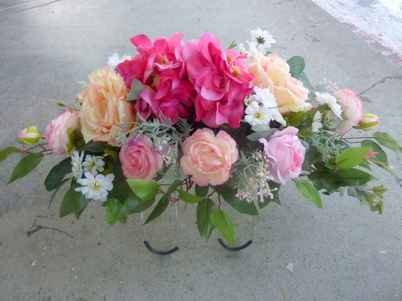 Grave Marker, Cemetery flowers in Pink and white, Grave site spray