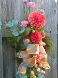 Coral Summer wreath, Spring Wreaths, French Country decor