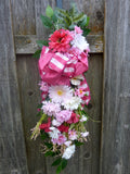 Bright Summer Door swag, Front door decor - floral Swag in shades of Pink and white