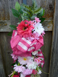 Bright Summer Door swag, Front door decor - floral Swag in shades of Pink and white