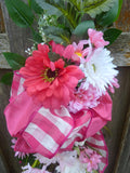 Bright Summer Door swag, Front door decor - floral Swag in shades of Pink and white