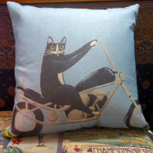 Motorcycle pillow cover - cat on choppers pillow cover - pet pillows - cat pillow covers - Julie Butler Creations