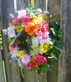 Gerbera Daisy wreath, Spring and Summer Front door wreath, French Country Decor