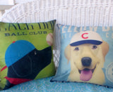 Yellow Dog Baseball pillow cover - yellow lab pillows - baseball pillow cover - boys room decor - Julie Butler Creations