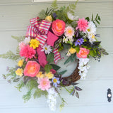 Bright Summer wreaths, Spring wreath, Gerbera Daisy wreath, French Country Decor