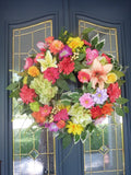 Bright floral wreath for your front door, Summer wreath, spring wreath
