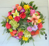 Bright floral wreath for your front door, Summer wreath, spring wreath