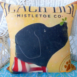Black Lab Pillow covers - Dog Pillow covers - Black Dog Mistletoe - Julie Butler Creations