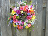 Bright Summer wreath for your front door, Spring wreath, Gerbera Daisy wreath, French Country Decor