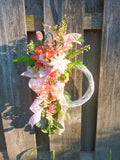 Front door wreath, Coral Summer wreath, French Country decor
