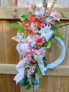 Front door wreath, Coral Summer wreath, French Country decor