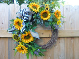 Sunflower wreaths, wreath for front door, French Country Decor